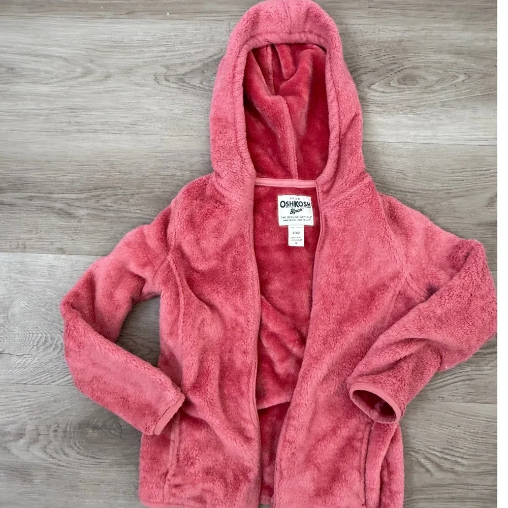 OshKosh Bgosh Girls Pink High Pile Fleece Full Zip Hoodie Size 8/8A